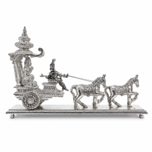 999 Fine Silver Plated Arjun Rath Statue, 39 x 25 cm, Decorative Mahabharata Chariot Idol for Home Temple, Pooja Room, Living Room & Gift
