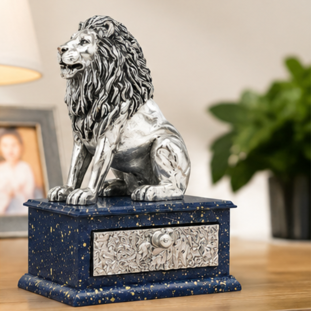 999 Fine Silver Plated Lion Statue Showpiece Set of 2 | Decorative Animal Figurine for Home Decor, Living Room, Office Table, Shelf & Housewarming Gift - Image 2
