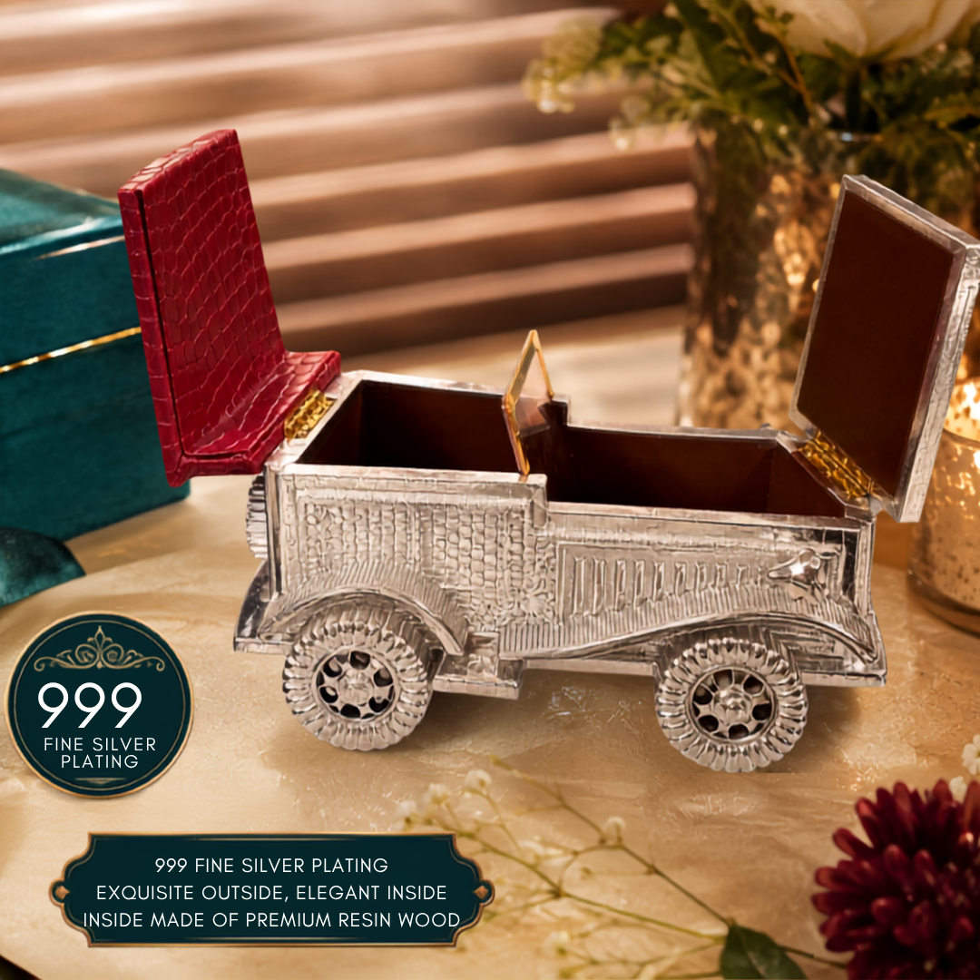 999 Fine Silver Plated Vintage Car Decorative Storage Box - Image 3