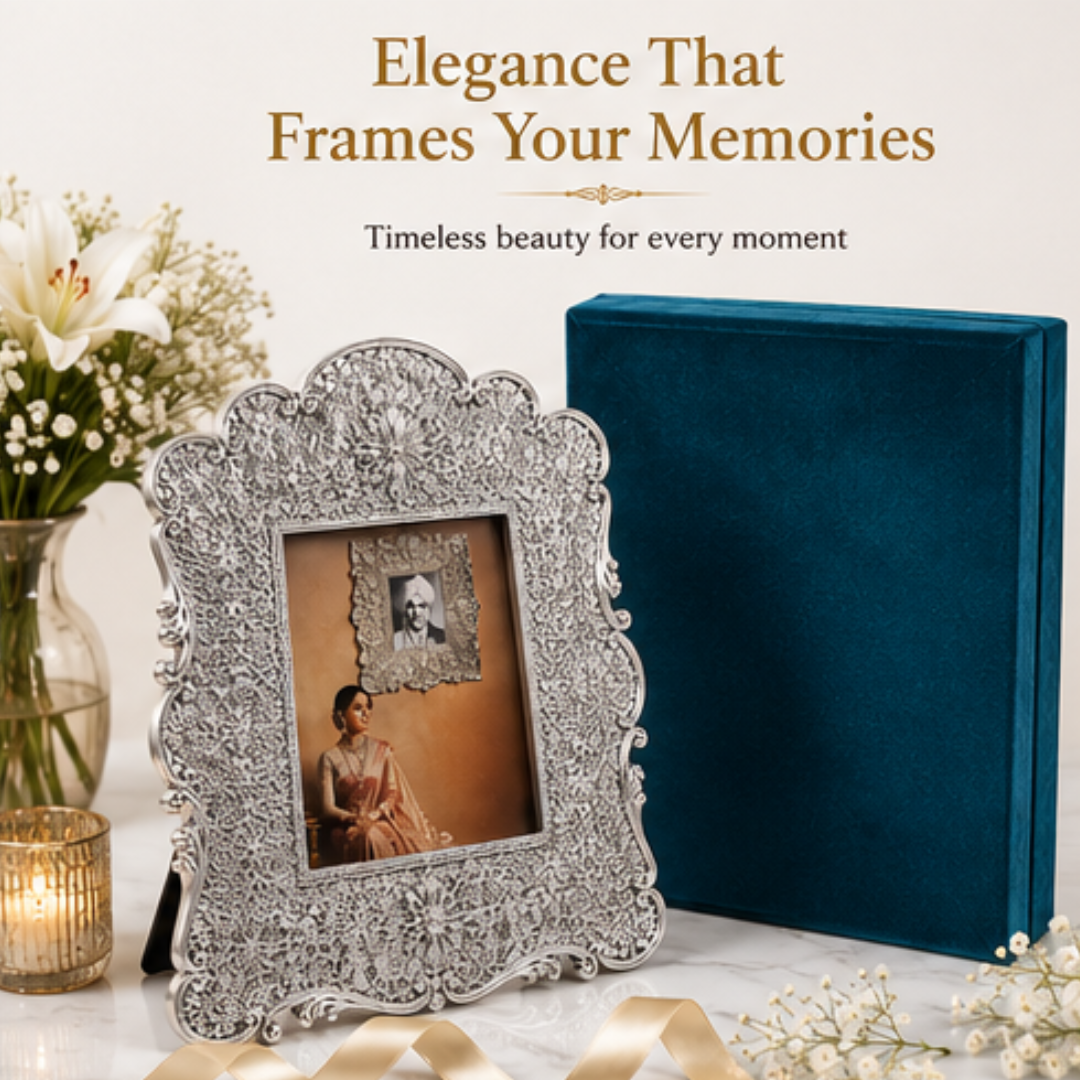 999 Fine Silver Decorative Photo Frame | Ornate Floral Scrollwork Design | Premium Tabletop & Wall Mount Picture Frame | Gift for Wedding, Anniversary, Housewarming & Festivals - Image 5