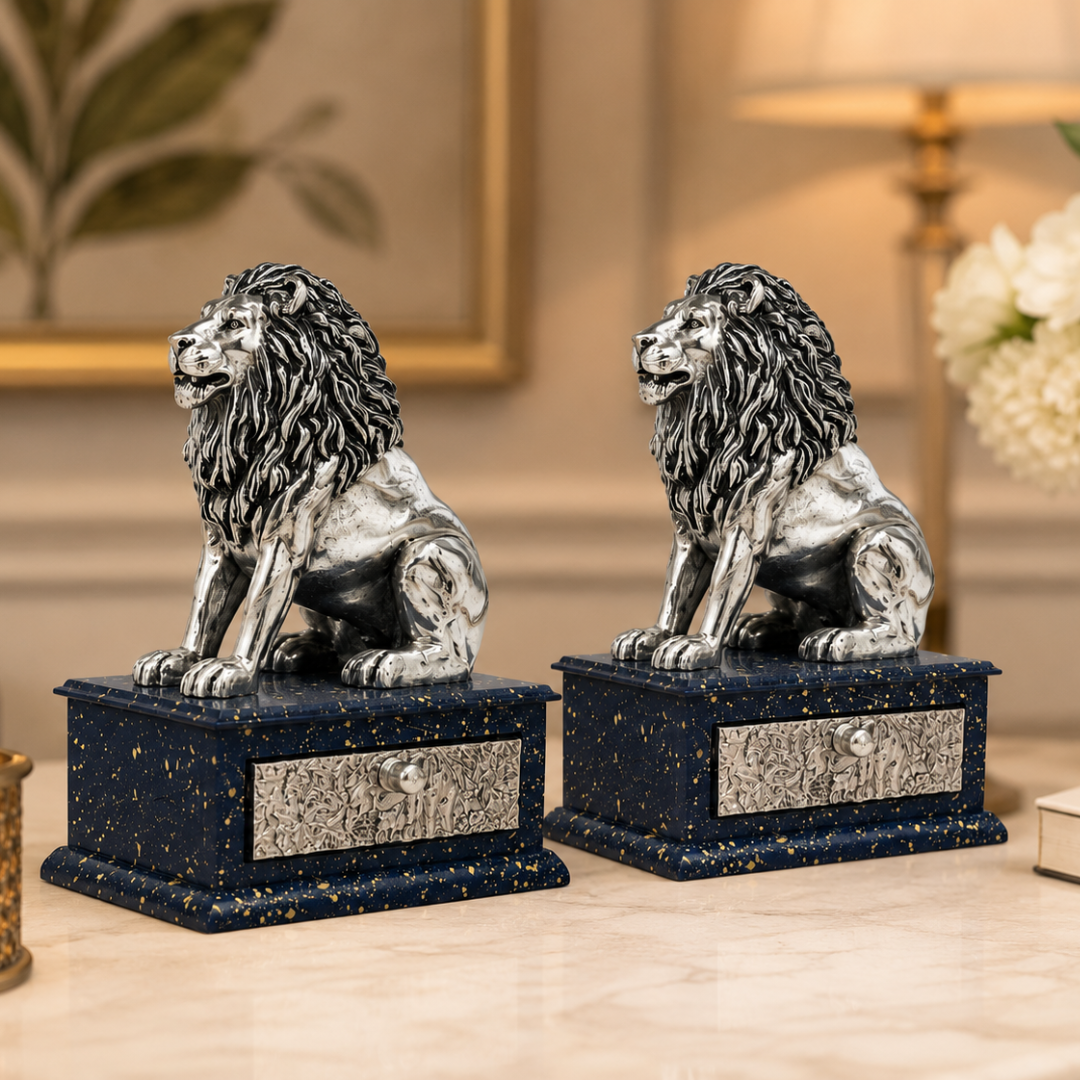999 Fine Silver Plated Lion Statue Showpiece Set of 2 | Decorative Animal Figurine for Home Decor, Living Room, Office Table, Shelf & Housewarming Gift - Image 7