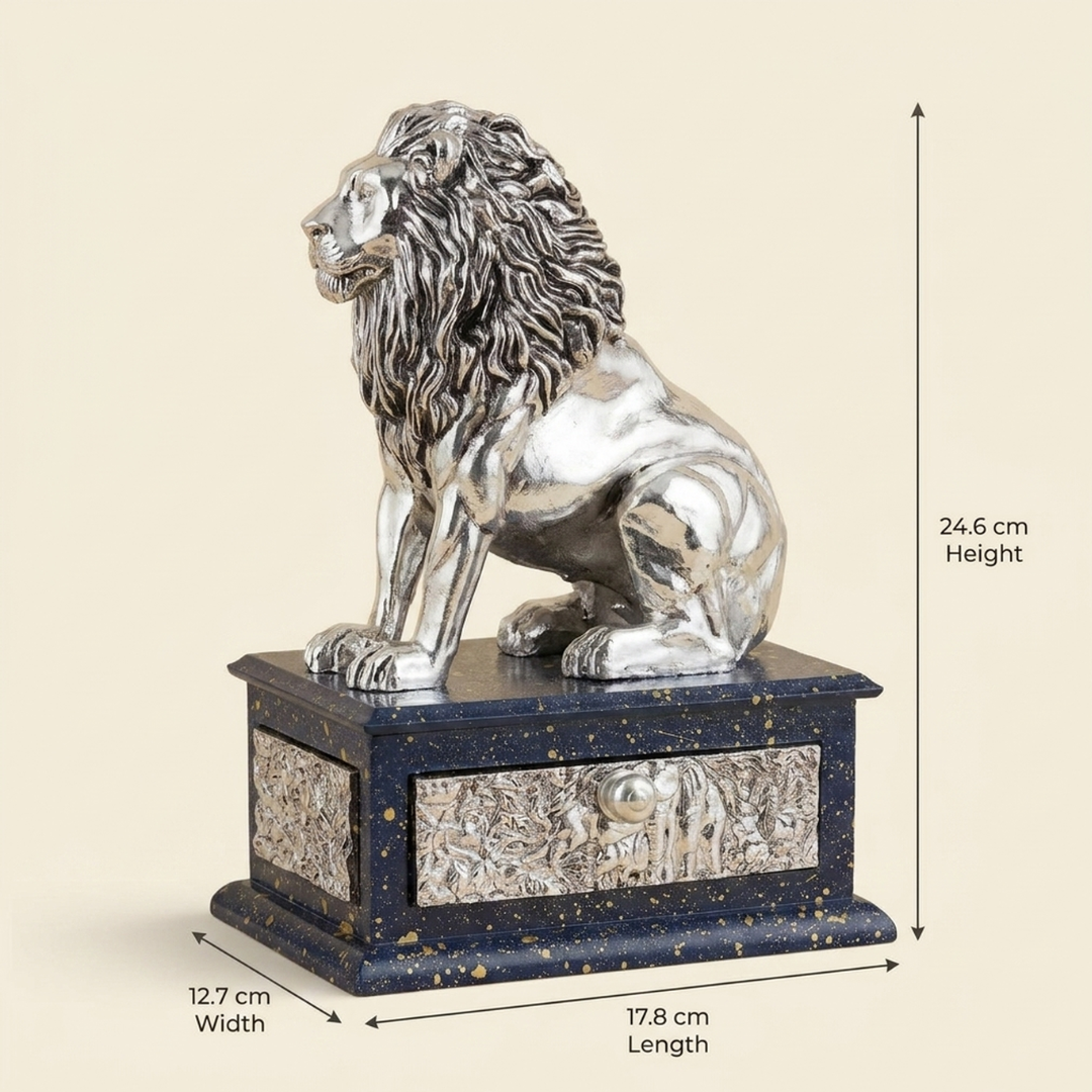 999 Fine Silver Plated Lion Statue Showpiece Set of 2 | Decorative Animal Figurine for Home Decor, Living Room, Office Table, Shelf & Housewarming Gift - Image 5